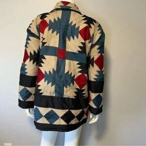Hand quilted Patchwork teal, Burgundy tan padded jacket hand made size one